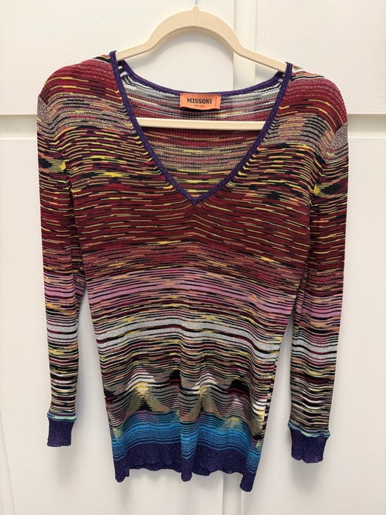 Authentic MISSONI Multicolor Lurex Knit V-Neck Top - Made in Italy - Picture 3 of 6